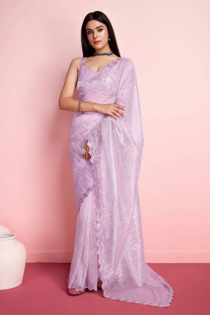Smart And Glamorous Purple Colour Silver Twill Net Girlish Smart Partywear Saree